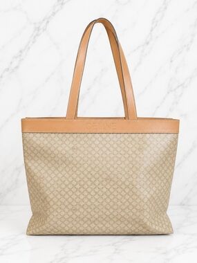 Celine Beige Canvas Tote with Tan Leather Trim and Straps
